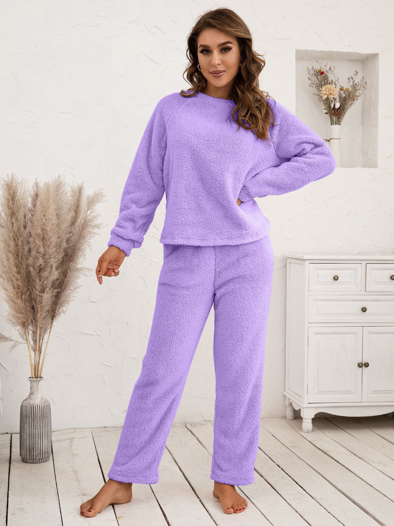 Ivy Lane Teddy Long Sleeve Top and Pants Lounge Set - Fashorio