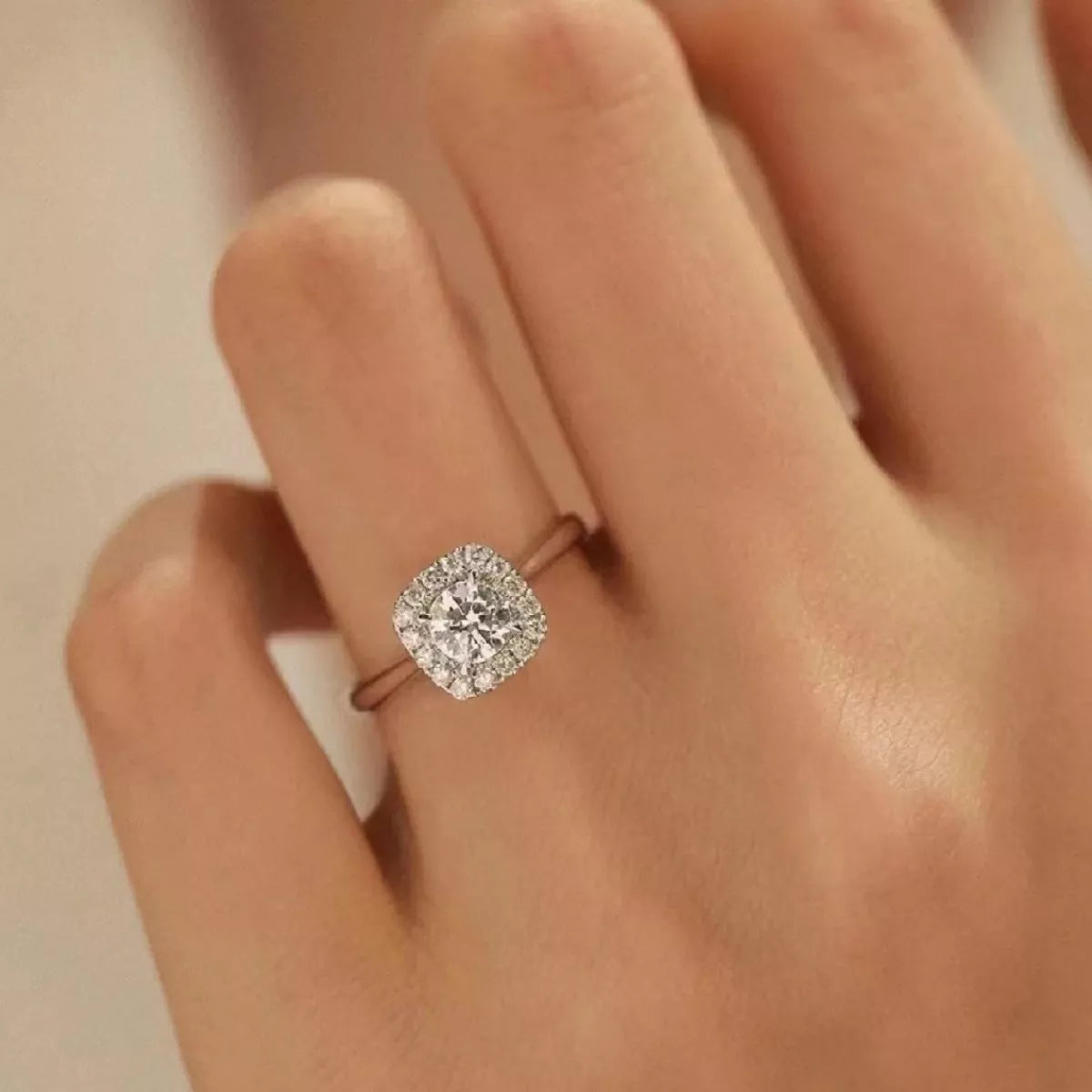 Square moissanite ring side profile of the setting