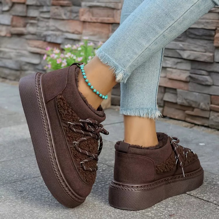 plush lined lace up platform winter boots full length view