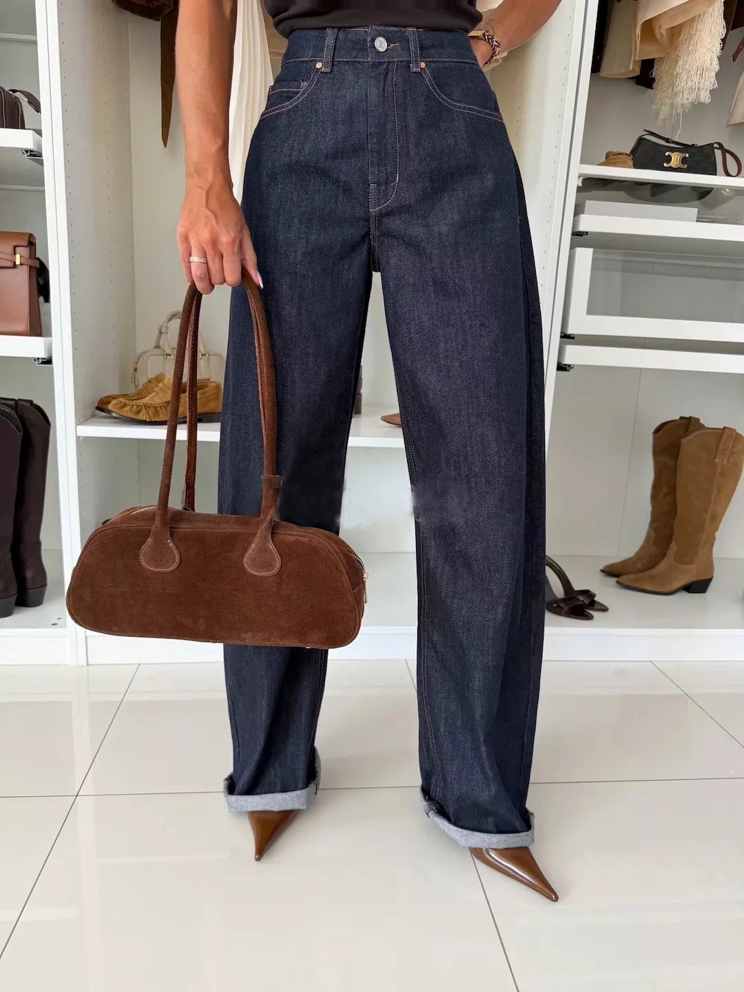 Washed wide leg denim side view