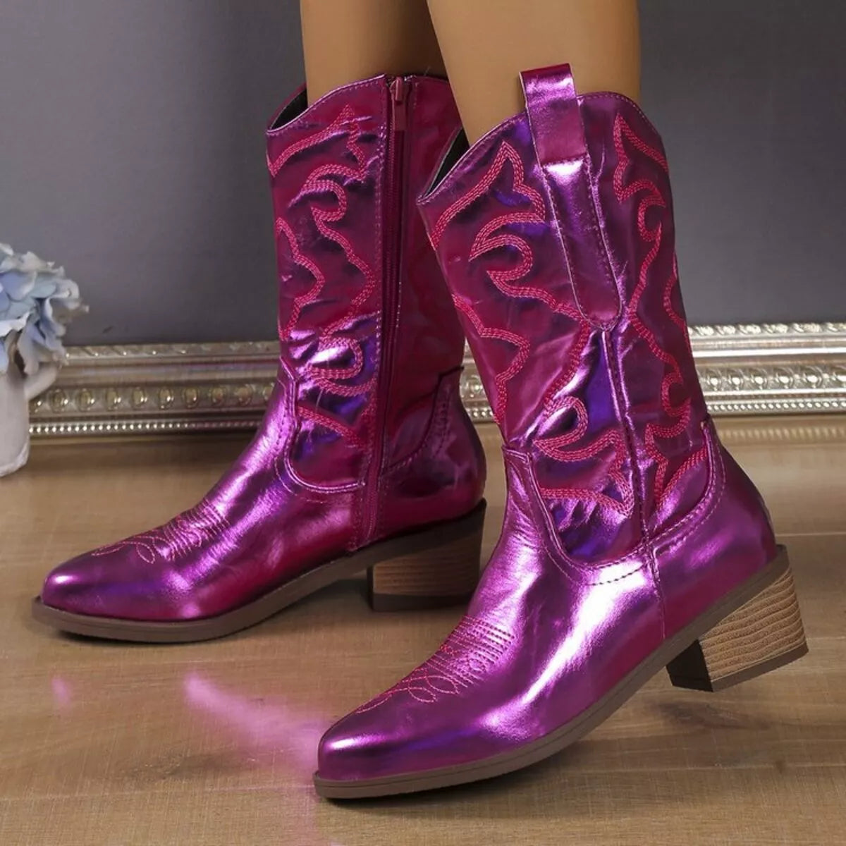 Embroidered western cowboy boots side profile