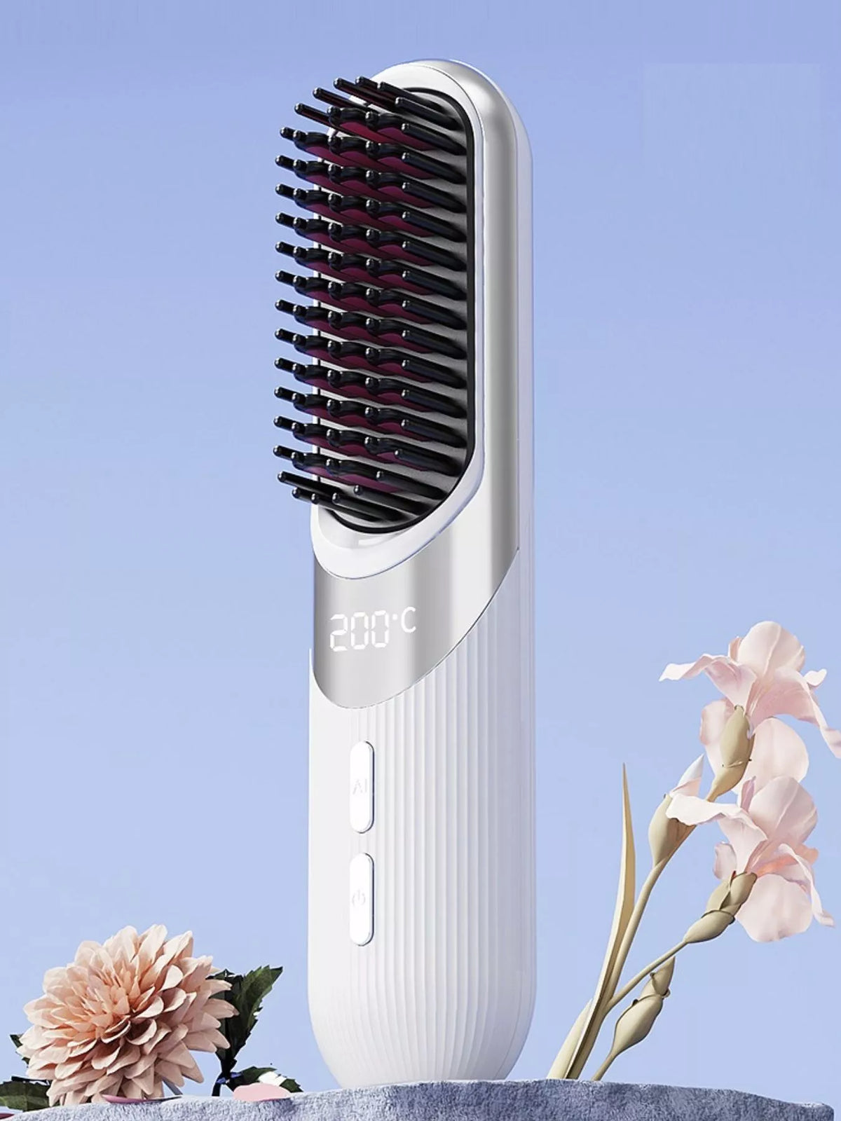 Straightening comb smoothing long hair