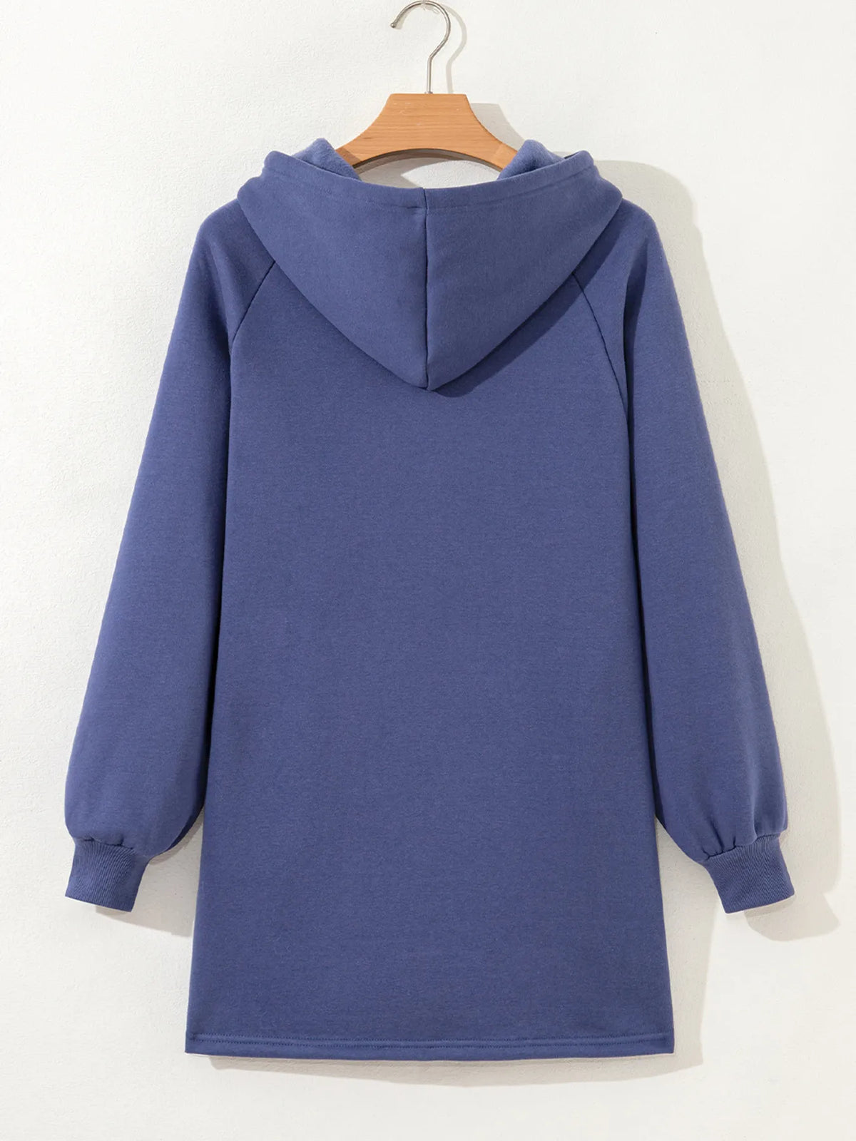 Fleece lining detail on navy hoodie