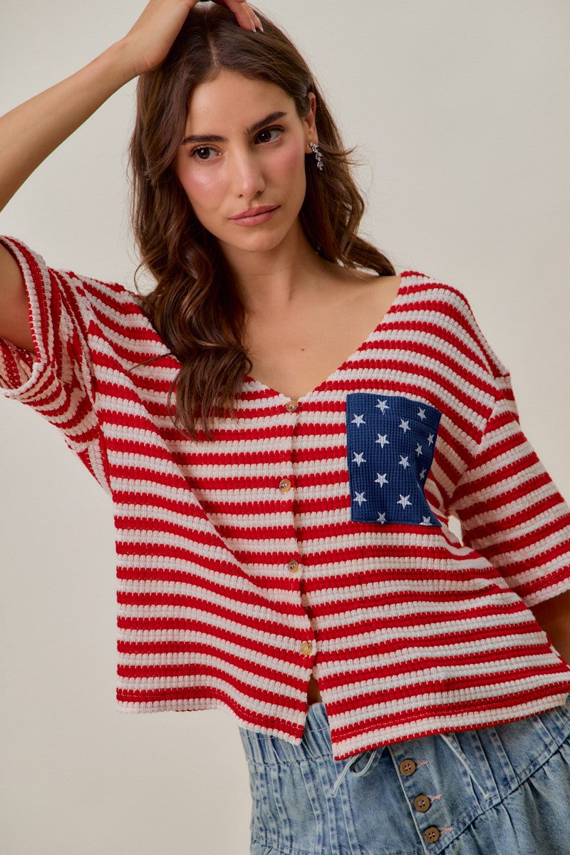 Stripe waffle cardigan full outfit