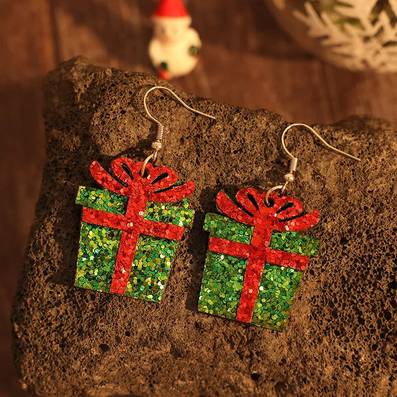 Sequin Gift Box Faux Leather Earrings side view