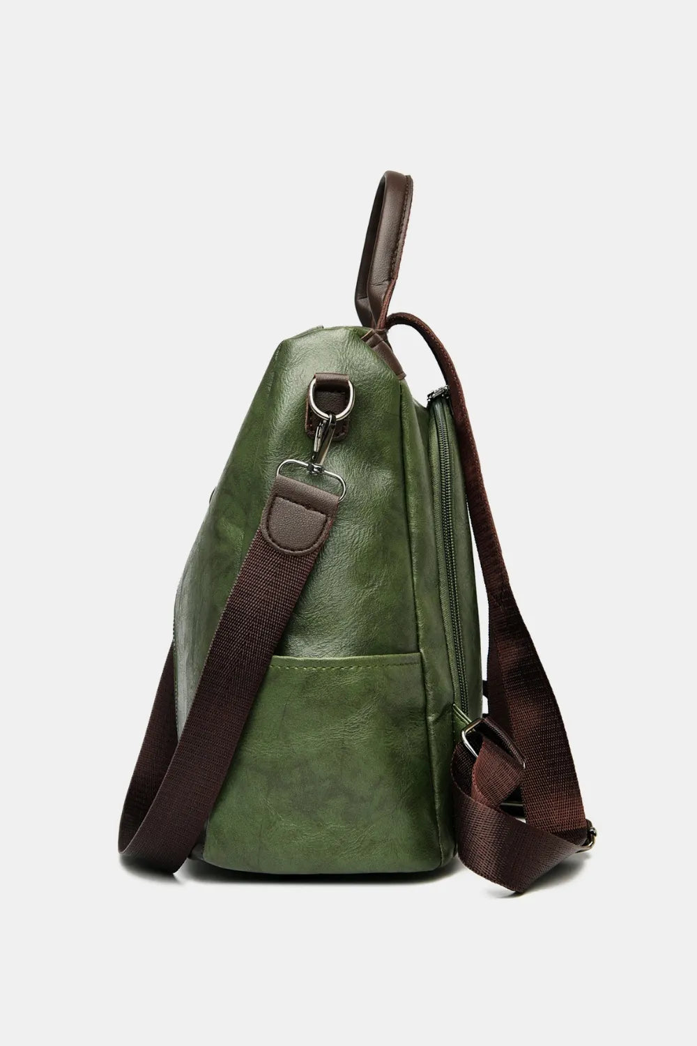 Faux leather backpack held in hand