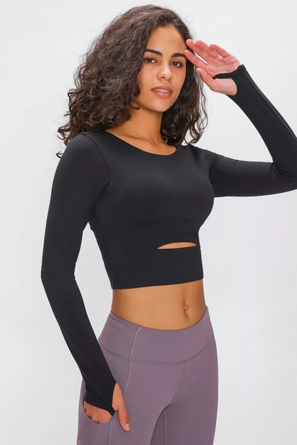 long sleeve cropped active top close up detail