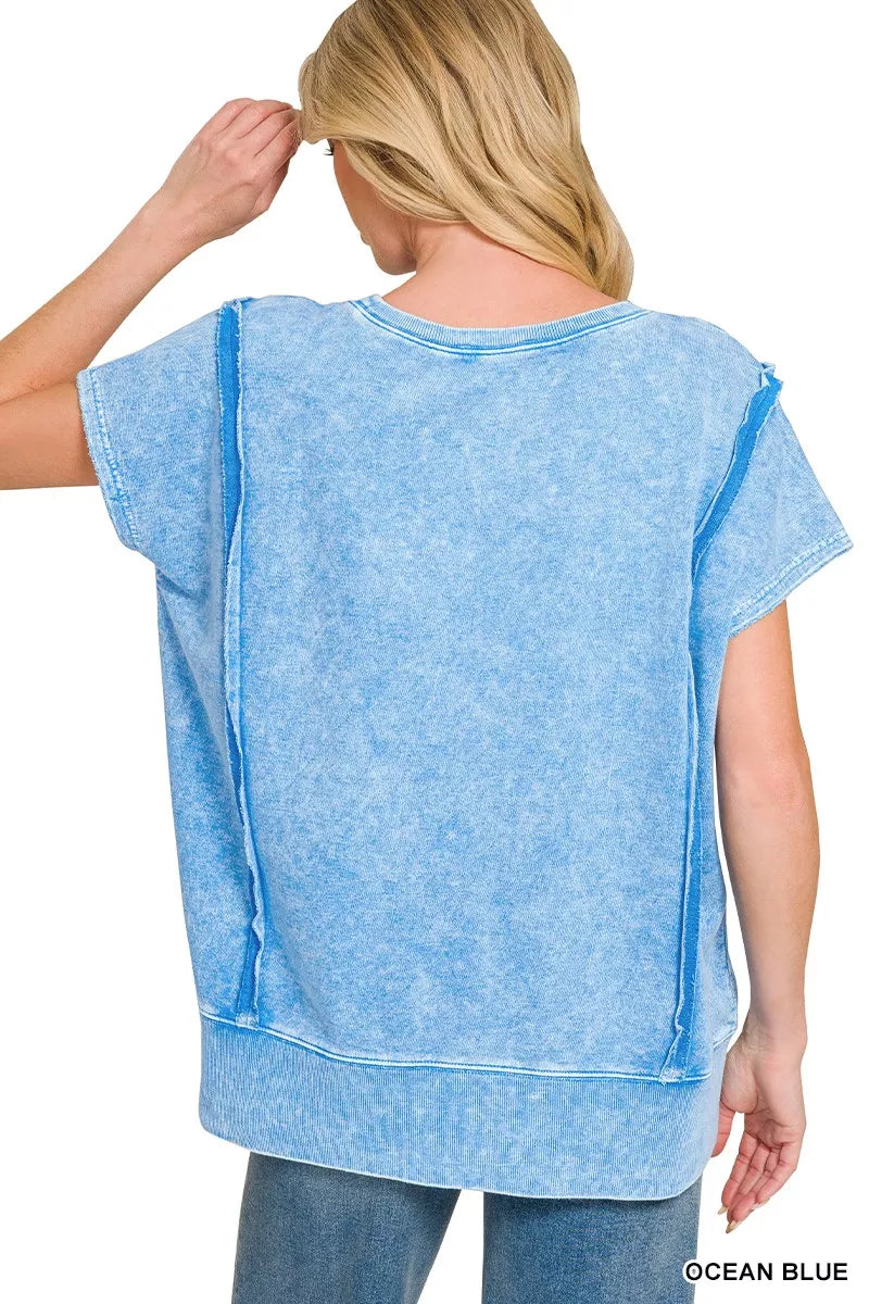 High low hem detail of terry top