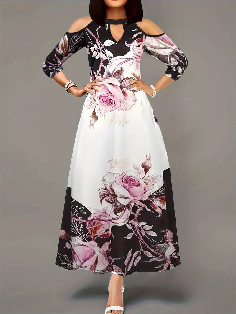 Plus size cutout cold shoulder printed dress front view