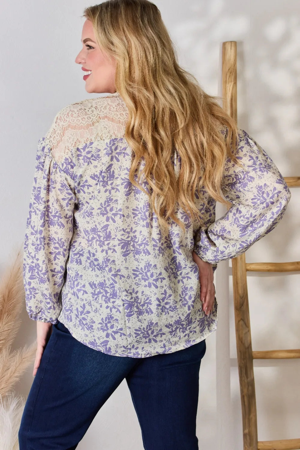 Hailey & Co Full Size Lace Detail Printed Blouse - Fashorio