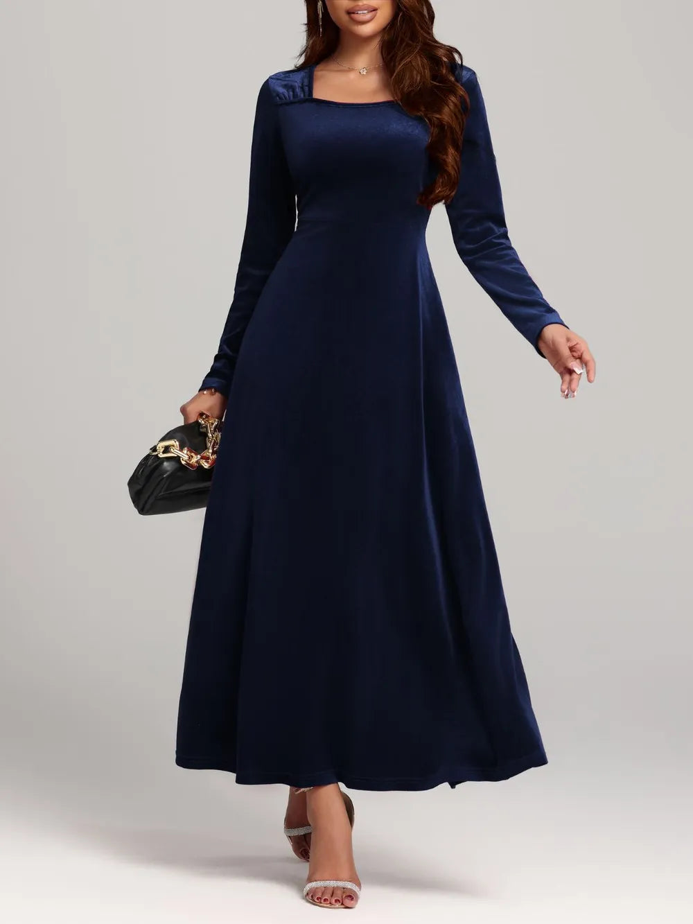Fabric sheen detail on the velvet dress