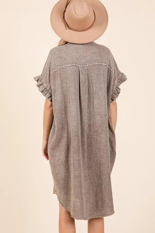 Button down shirt dress side view