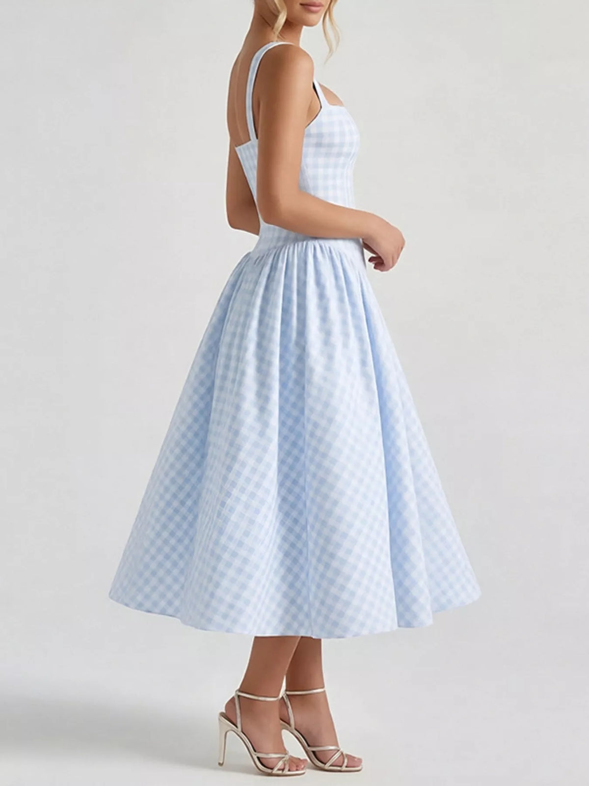 Plaid Square Neckline Midi Dress, view 8