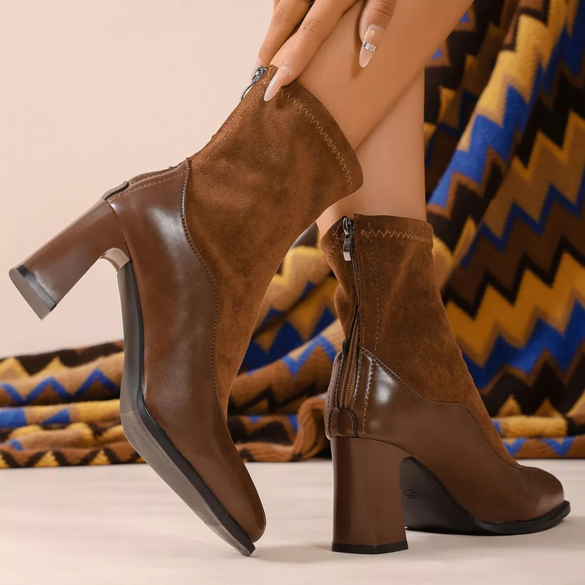 Square toe block heel boots sole and outsole view