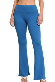 Zenana Buttery Soft Flare Leg High Waist Yoga Pants CLASSIC BLUE - Fashorio