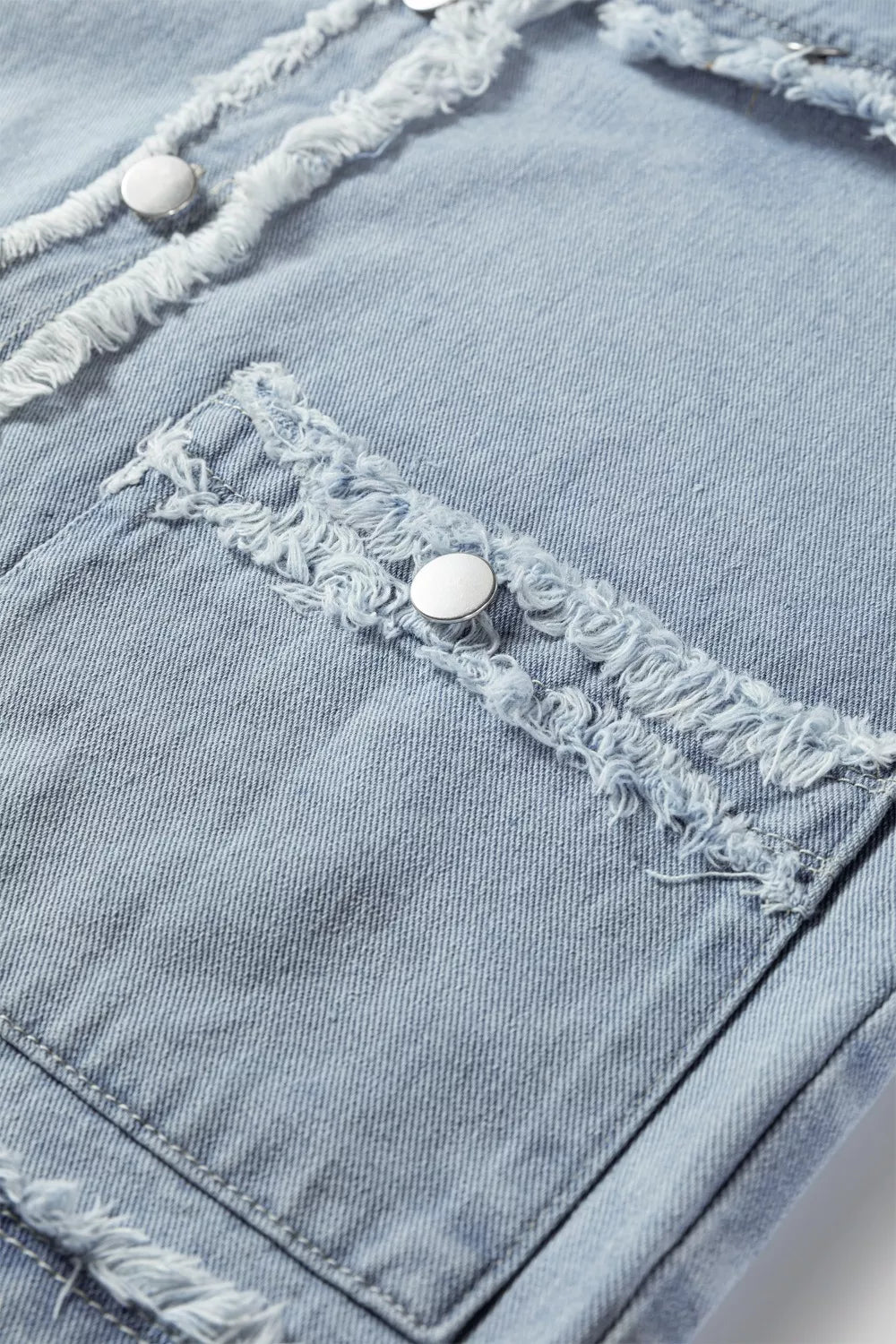 Frayed Flap Pocket Denim Vest in Light Blue view 10