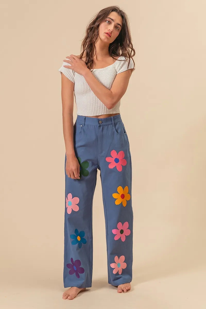 BiBi Flower Print Straight Legs Pants - Fashorio