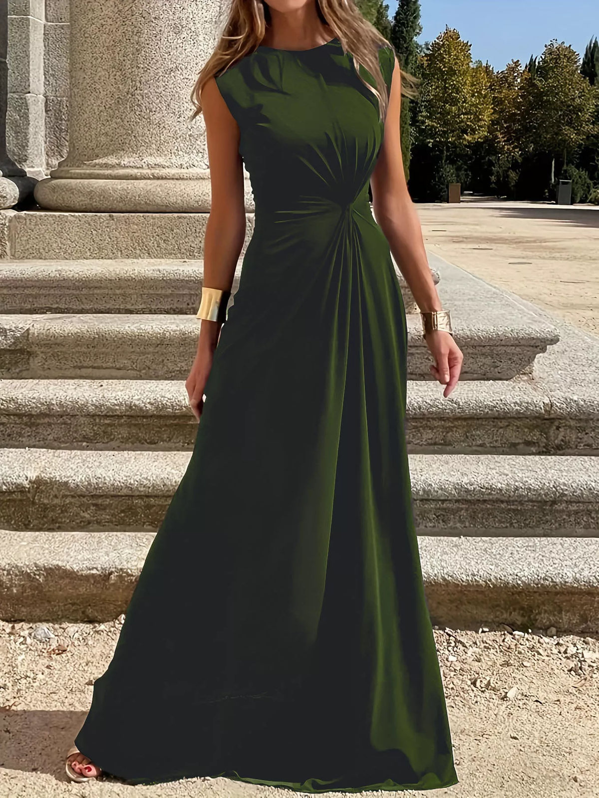 twisted round neck sleeveless maxi dress full length view