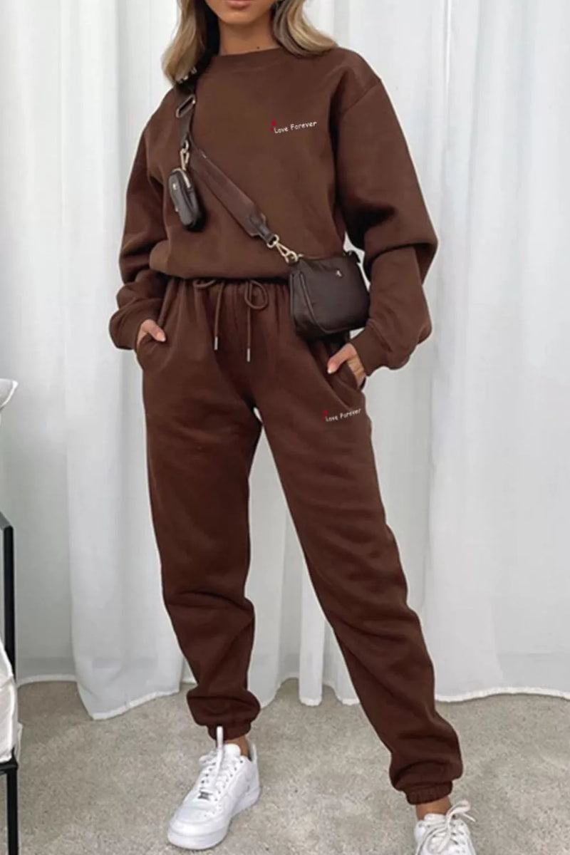 Round neck sweatshirt and joggers two piece set front view