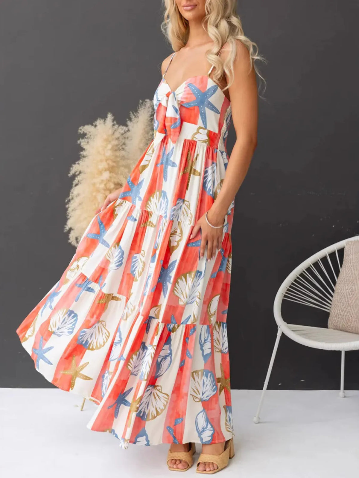 Printed spaghetti strap maxi dress with pockets back view