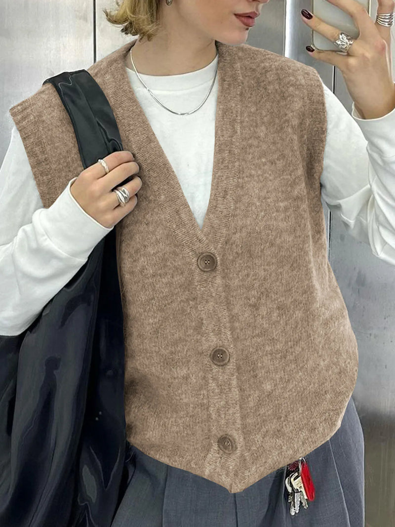 Button Front Sweater Vest in Brown