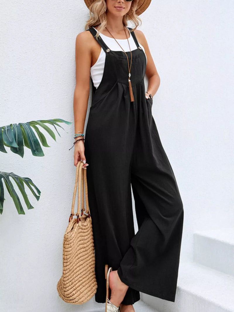Casual wide leg overalls front view