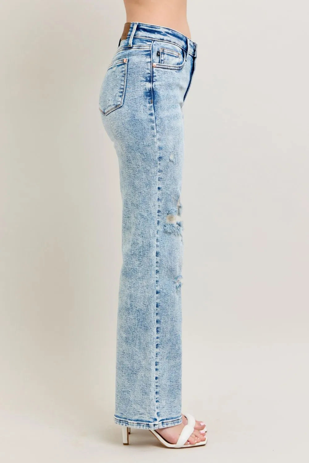 Judy Blue Full Size Hw Mineral Wash Destroy 90's Straight Jeans Plus Size - Fashorio