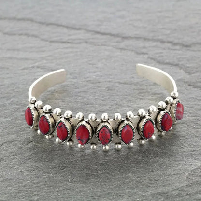 Artificial Turquoise Alloy Open Bracelet Red One Size - Fashorio