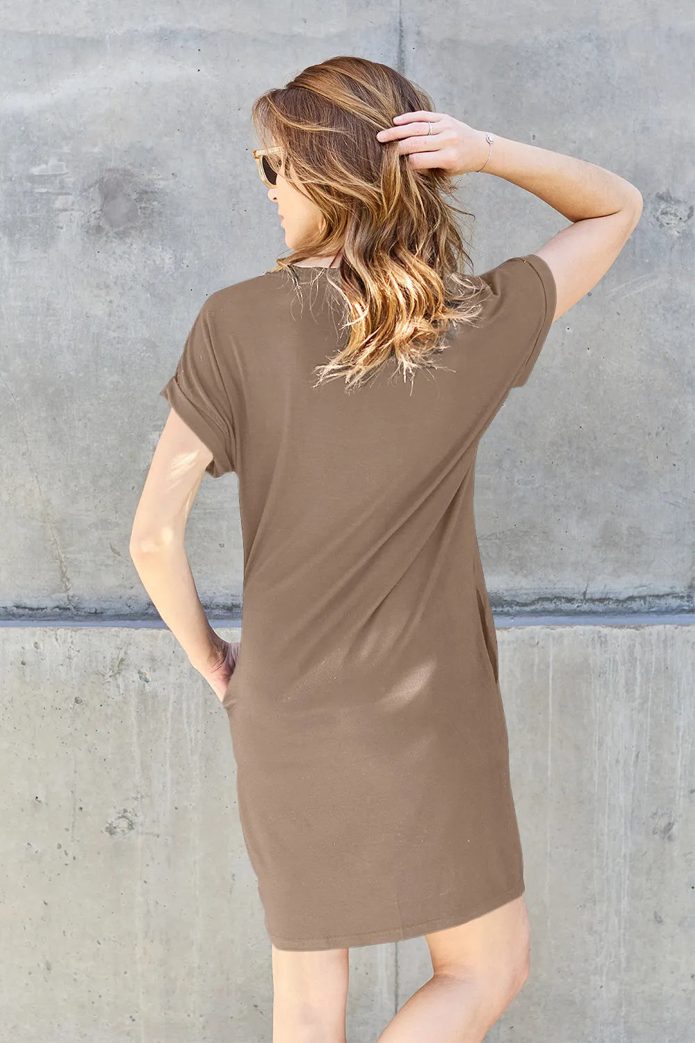 Basic Bae Full Size Round Neck Short Sleeve Dress with Pockets - Fashorio