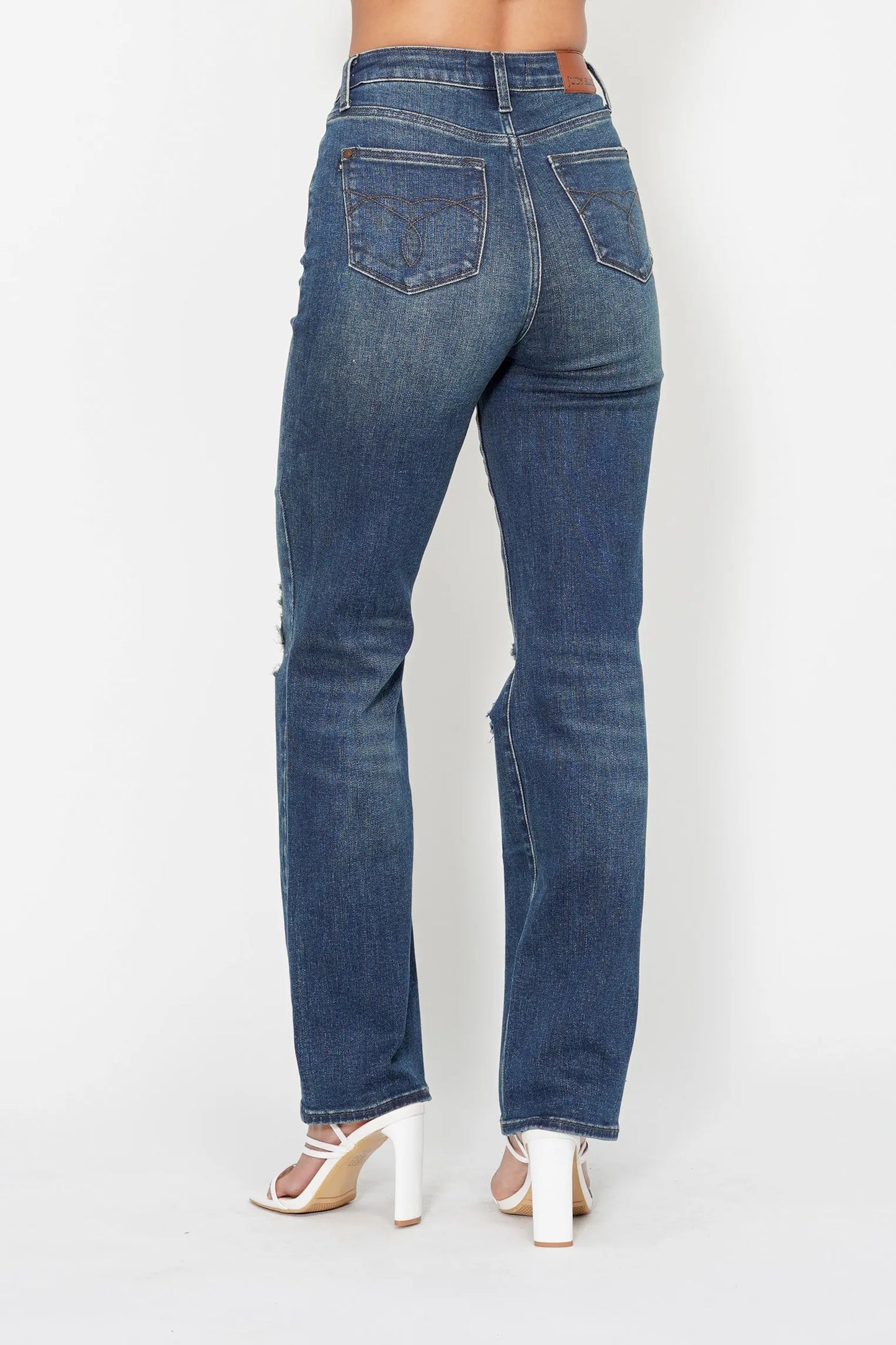 Judy Blue Full Size Hw Ripped Knee Dad Jeans Plus Size - Fashorio