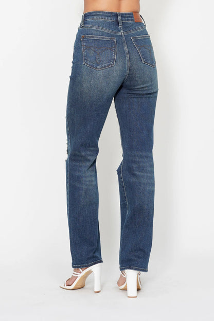 Judy Blue Full Size Hw Ripped Knee Dad Jeans Plus Size - Fashorio