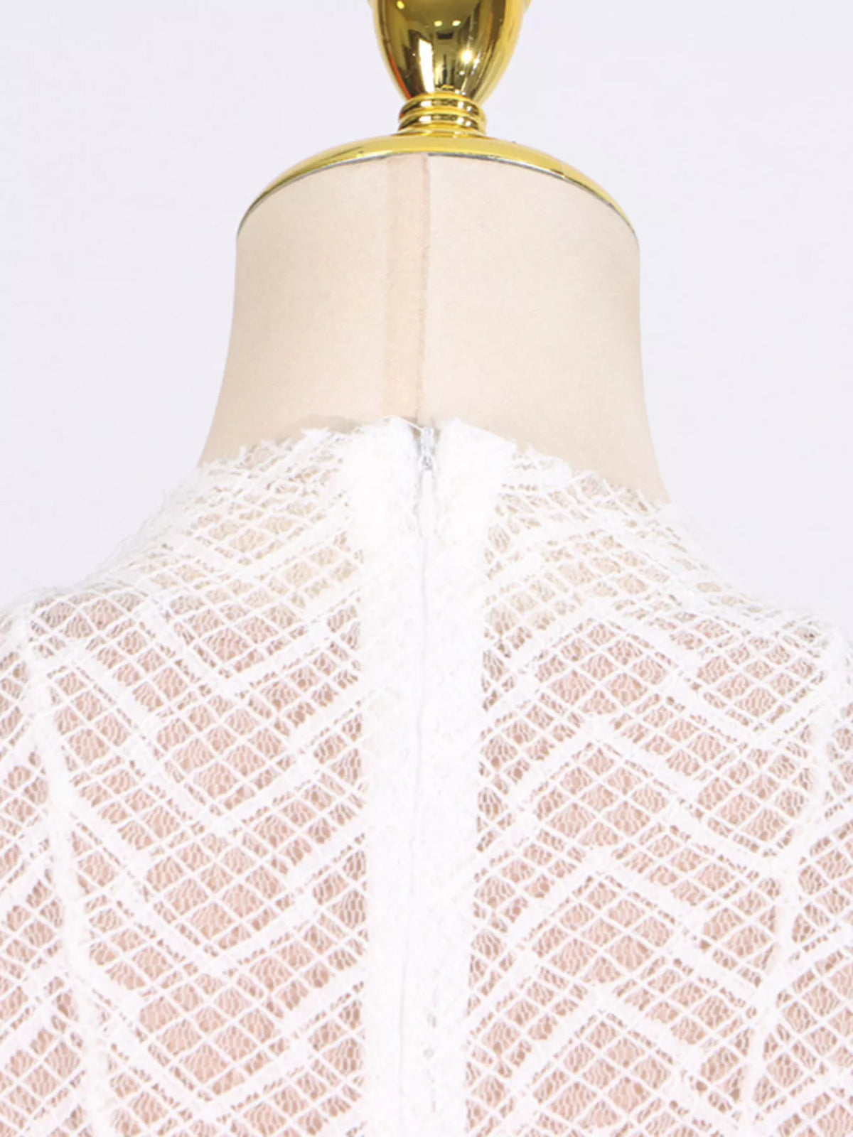 white lace mock neck long sleeve maxi dress front view