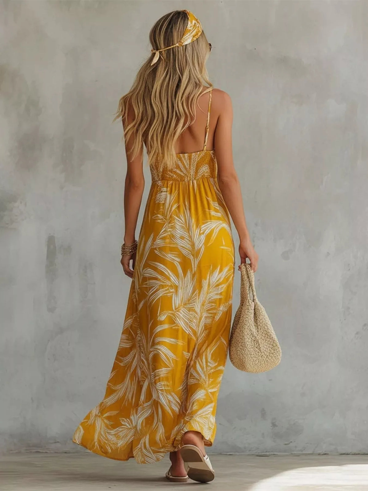 Printed spaghetti strap maxi dress full length