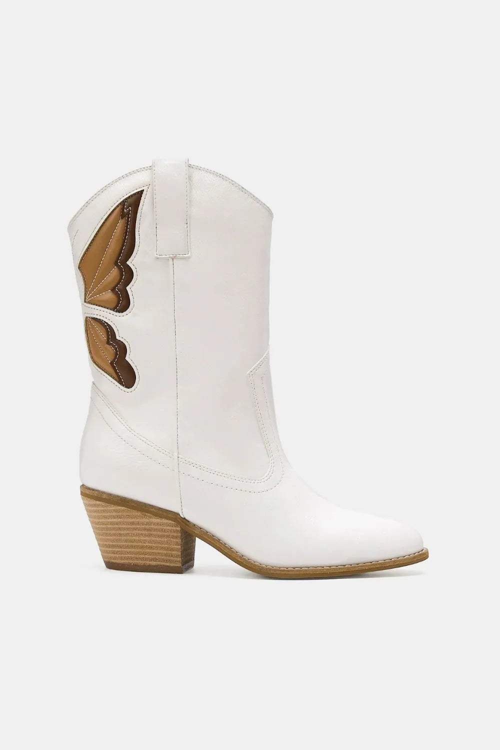 Butterfly cut detail point toe boots front view