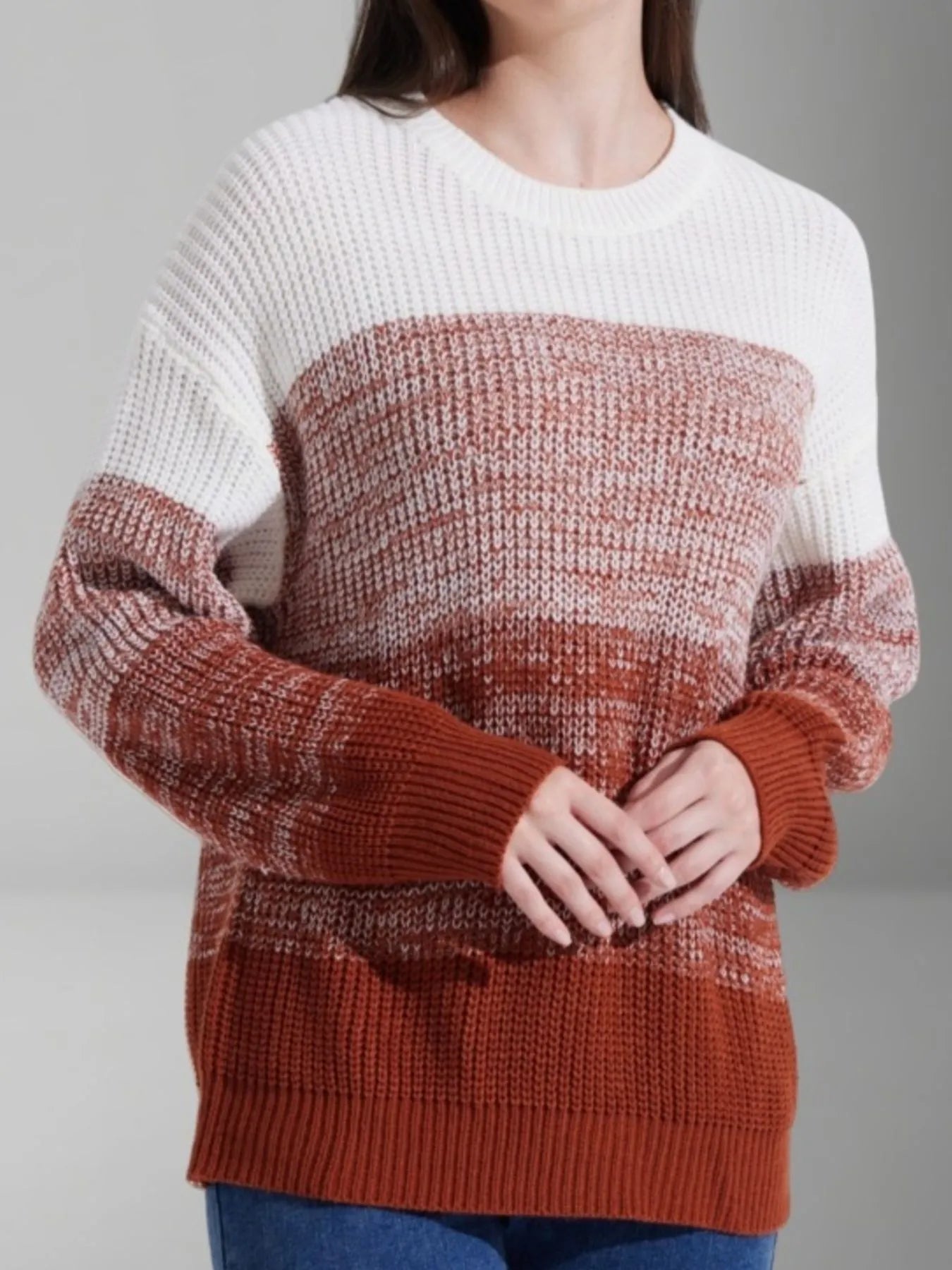 Color Block Round Neck Sweater - Fashorio