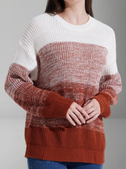 Color Block Round Neck Sweater - Fashorio