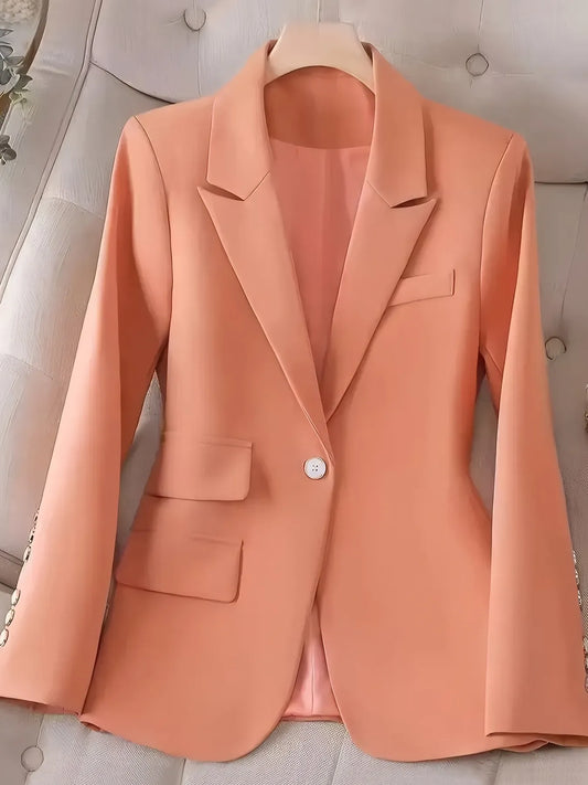 Single-Button Long Sleeve Blazer Burnt Coral - Fashorio