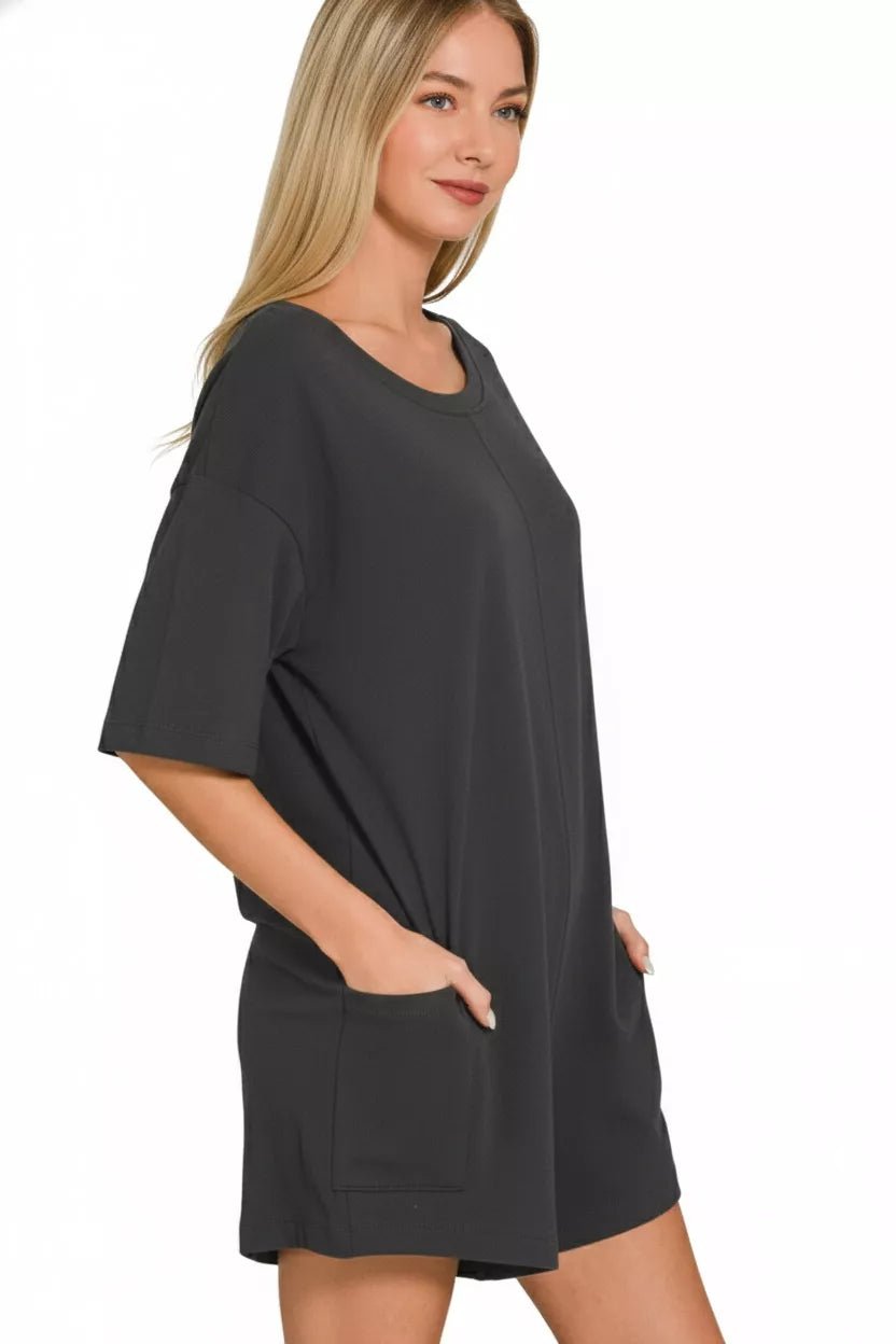V Or Scoop Neck Reversible 2 Way Romper side view