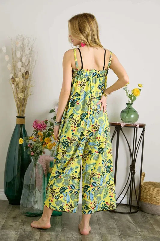 Elastic Detail Tropical Jumpsuit styled look