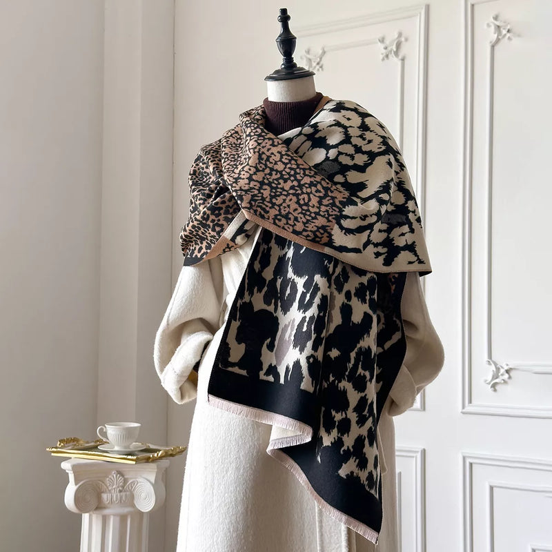 Leopard print winter scarf front view