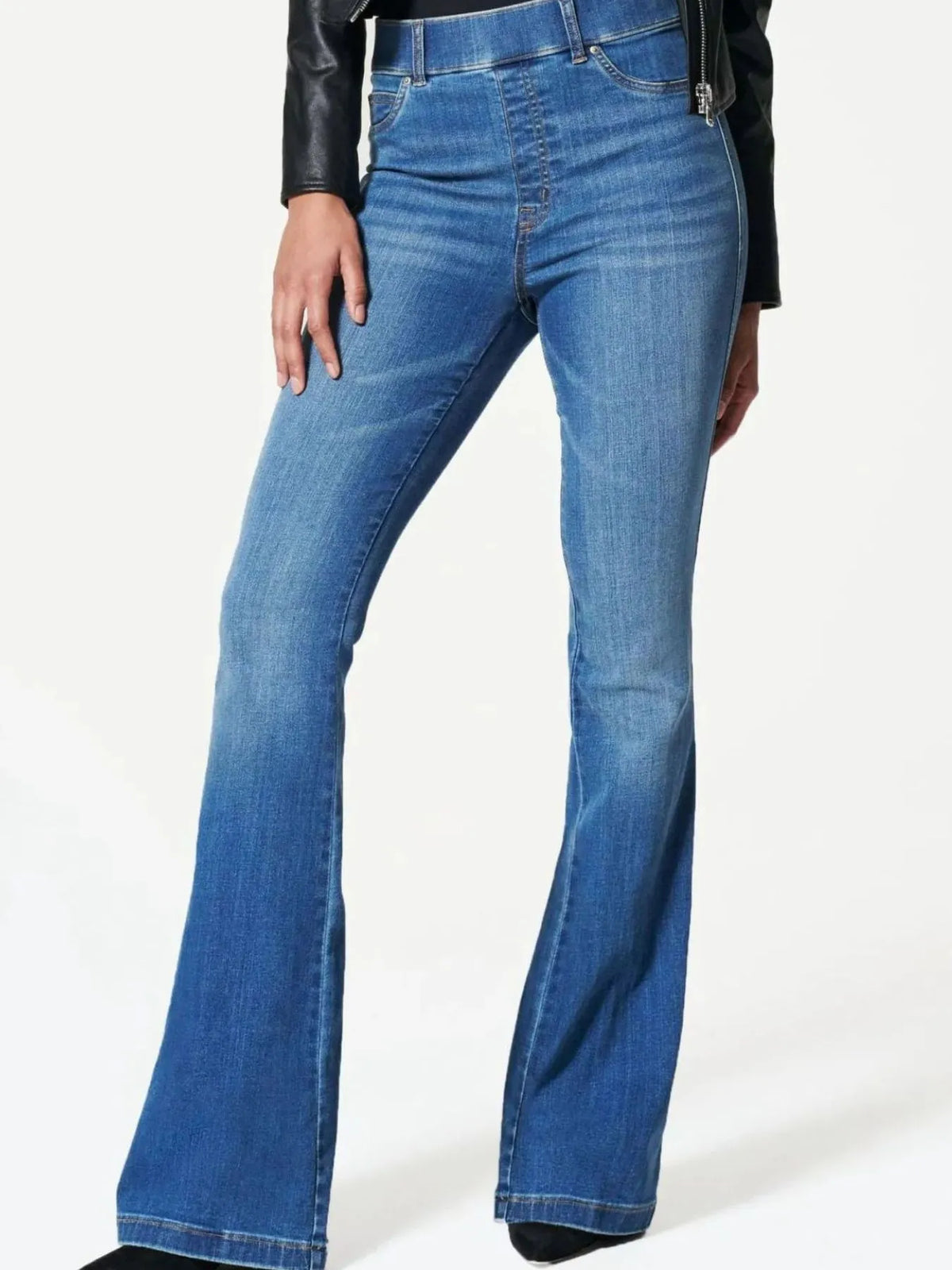 Side profile of flare jeans