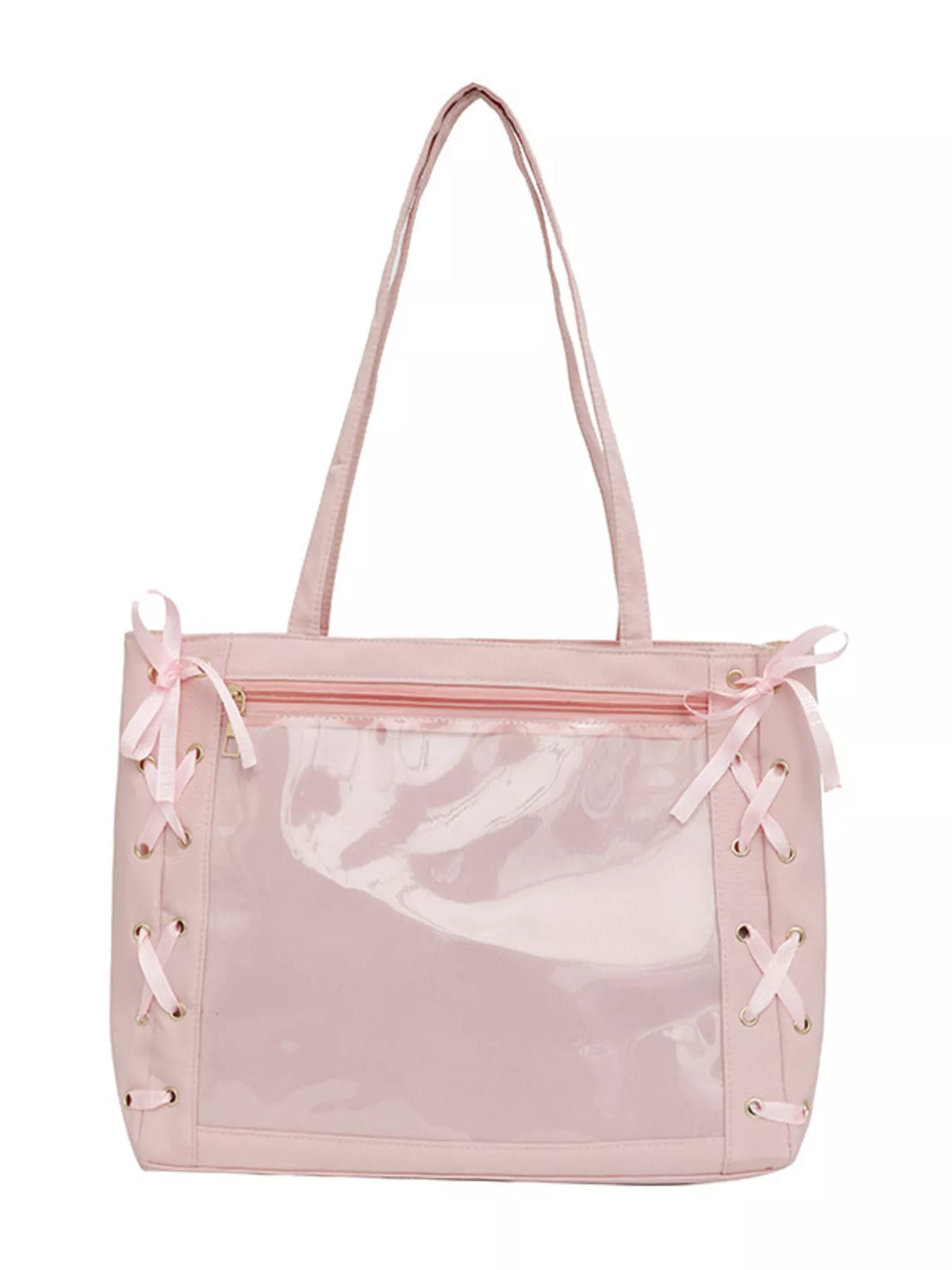 Clear panel shoulder bag angled view