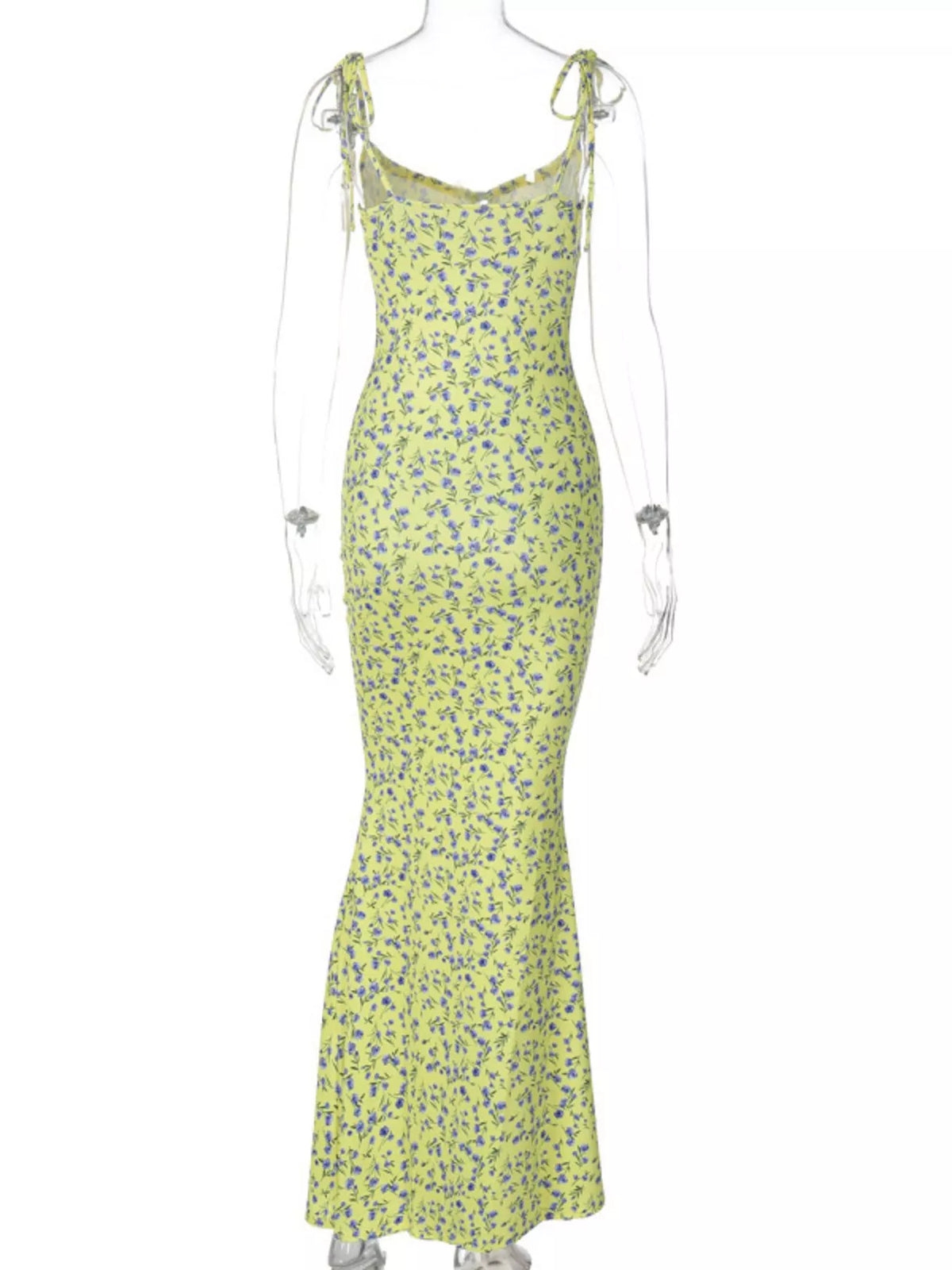 Floral tie strap bodycon maxi dress front view