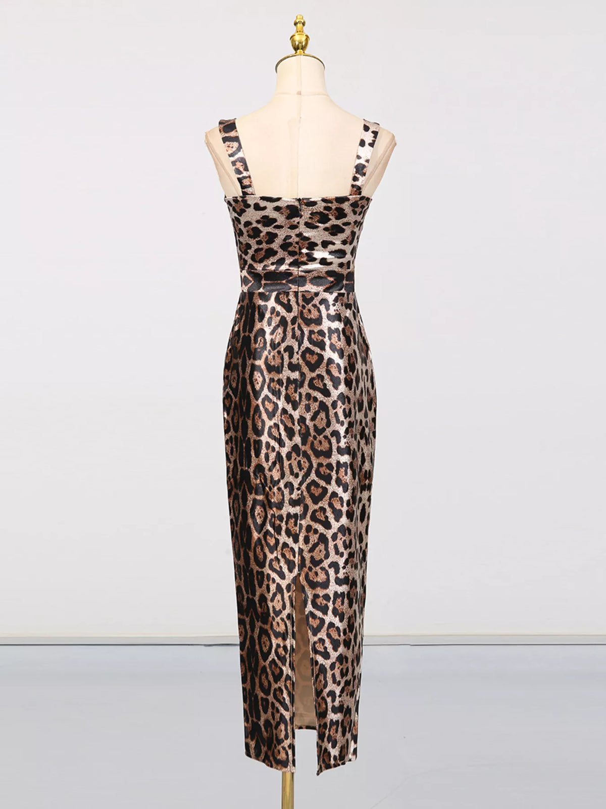 Leopard print bodycon midi dress detail view