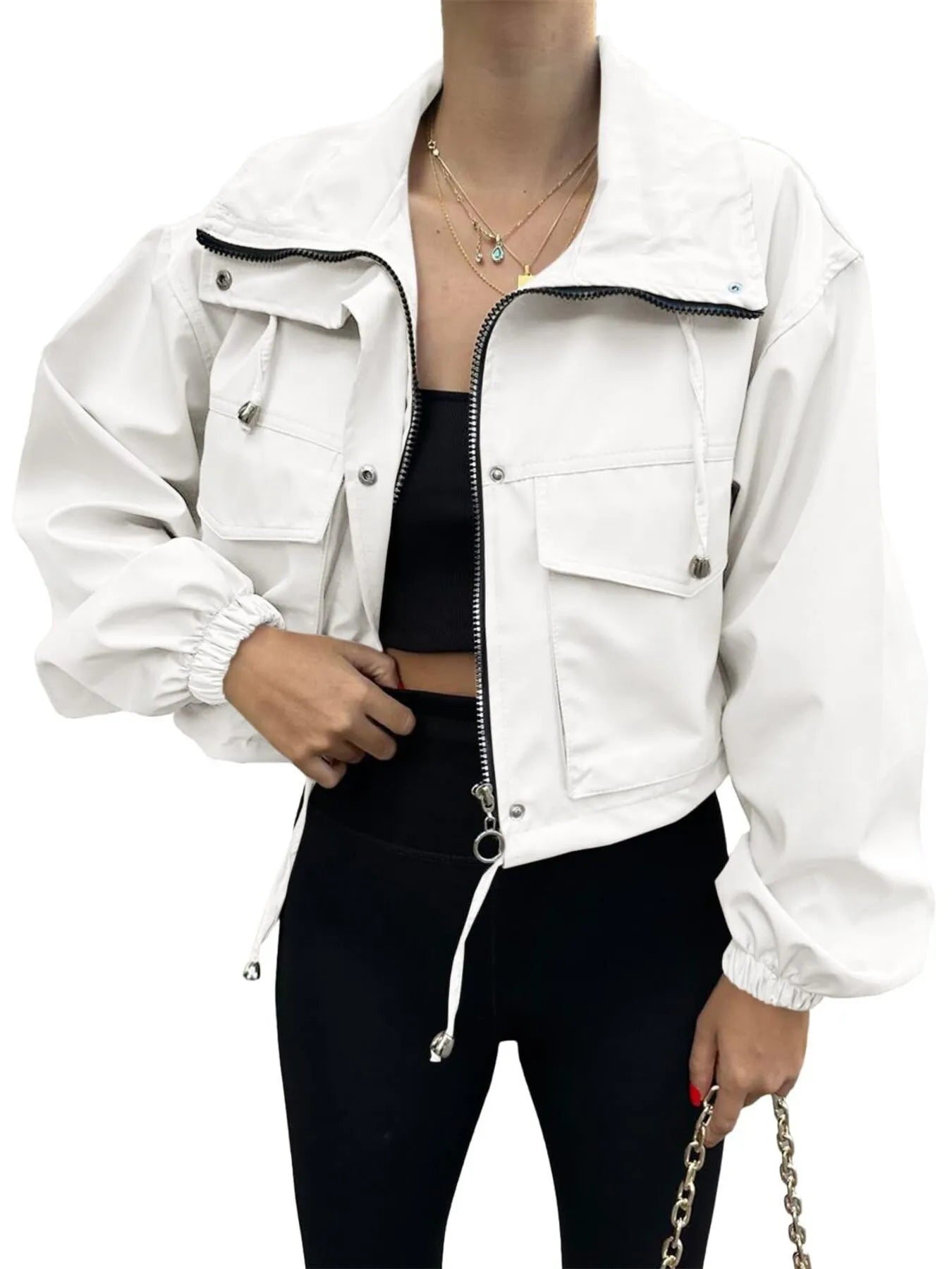 Drawstring Hem Zip Up Jacket - Fashorio