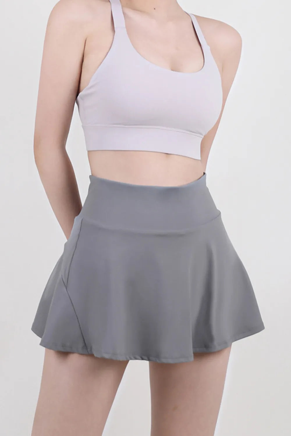 High waist pleated active skirt full length view