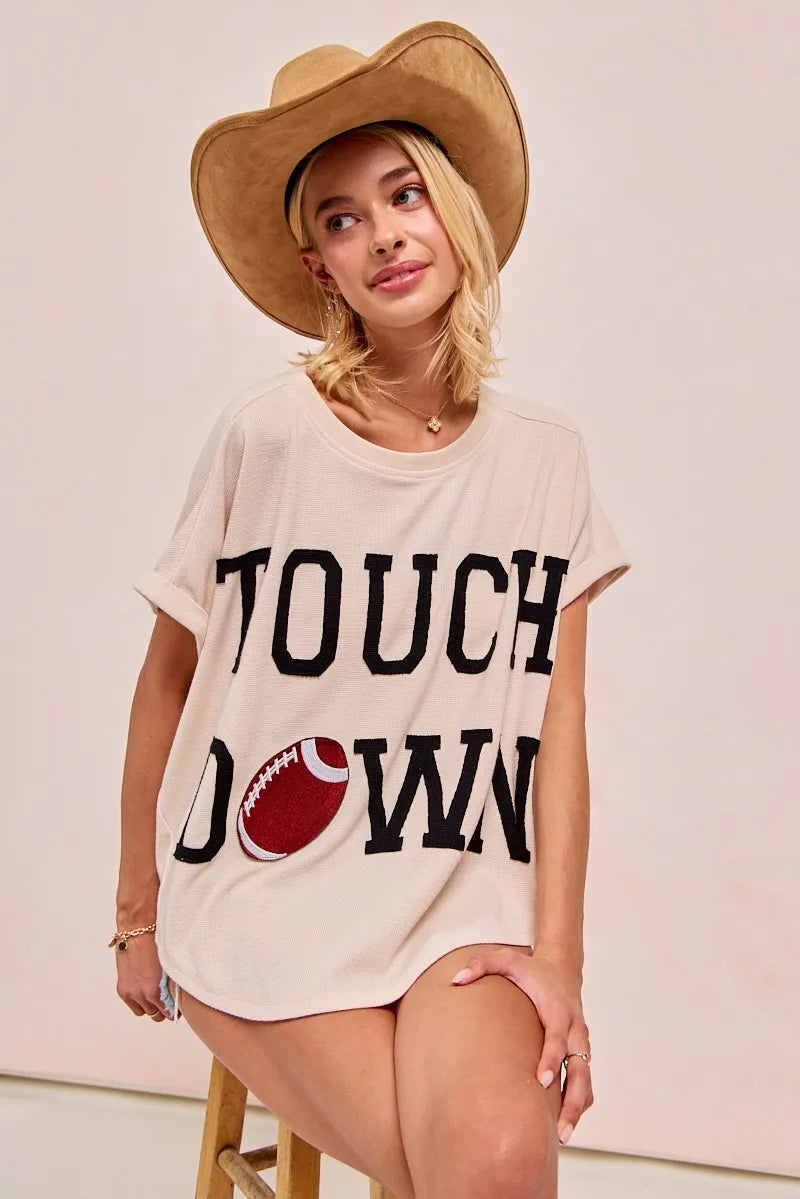 BiBi Game Day Touchdown Letter Patches Waffle Short Top - Fashorio