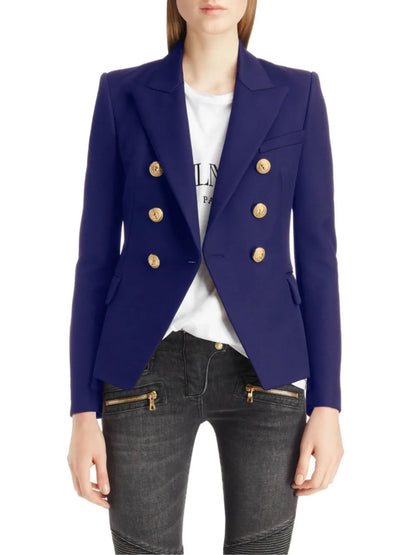 Lapel Collar Long Sleeve Blazer Navy - Fashorio