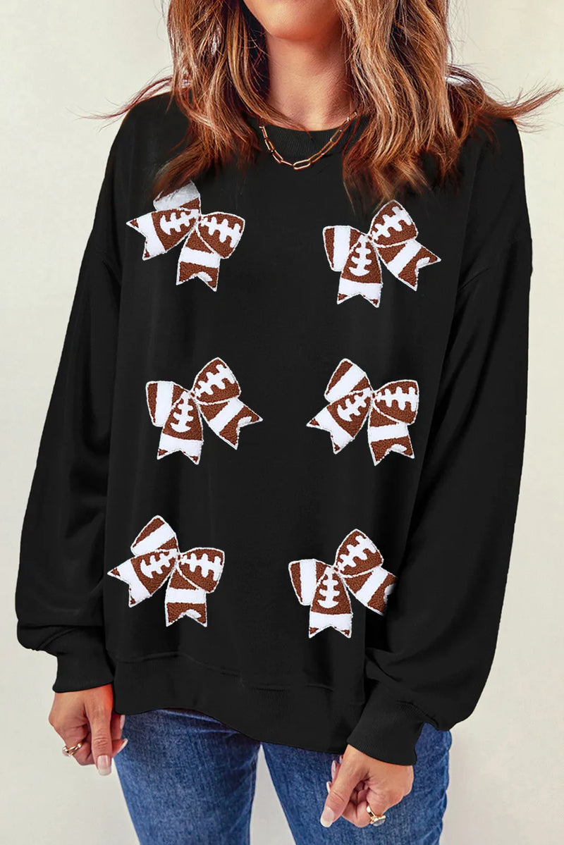Black bow round neck long sleeve sweatshirt front