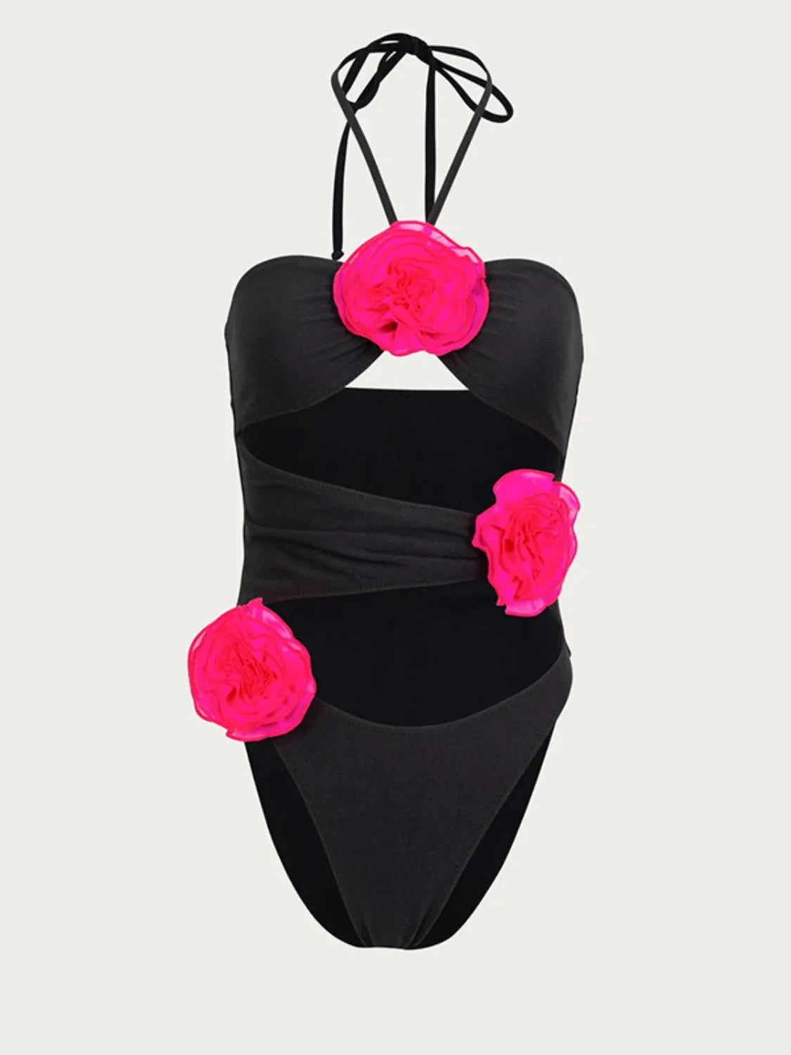 Flower Cutout Halter Neck One-Piece Swimwear - Fashorio